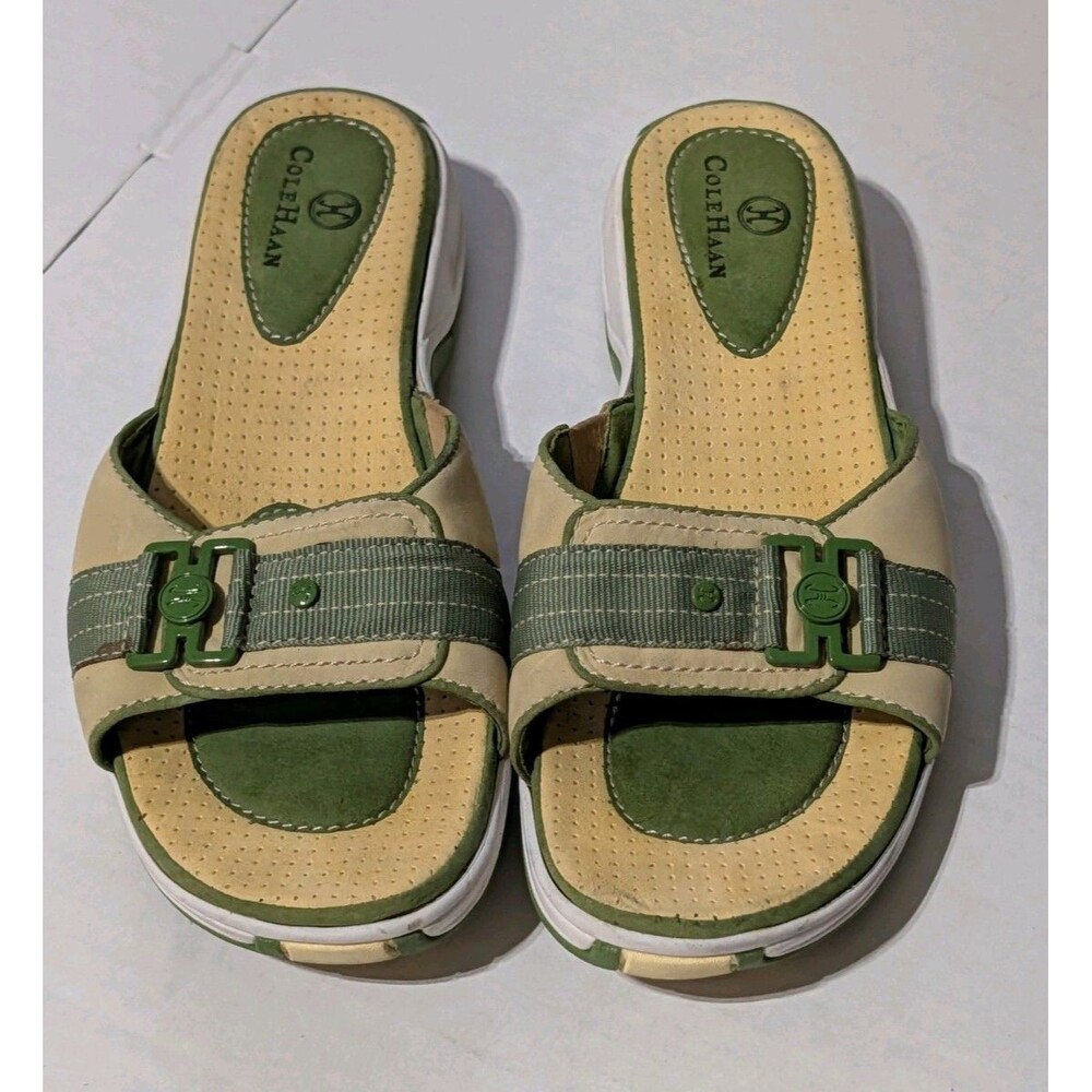 Cole Haan Collab "Air" Sandals Green Beige Leather Comfort Women 8.5 Y2K 2000s